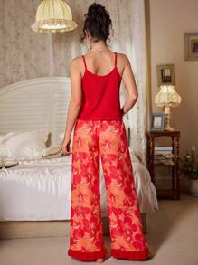 CottageSlumber CottageSlumber Summer Solid Color Cami Top And Floral Print Pants Women Pajama Set Bountiful Floral Splendor Cozy And Elegant Details