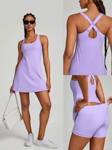 GLOWMODE FeatherFit™-Air Peekaboo Everyday Built-In Shorts Pocket Anti-Slip Dress Light Support Low Impact Yoga Studio Spring Dress Summer Quick Dry Moisture Wicking