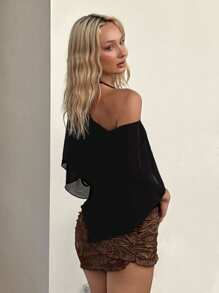 SHEIN ICON 2 件套：女式三角杯系带吊带背心和雪纺透明衬衫 - 黑色 - 查看 6