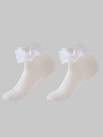 Kawaii Calcetines altos hasta la rodilla con adorno de encaje elegante y a la moda para mujeres
