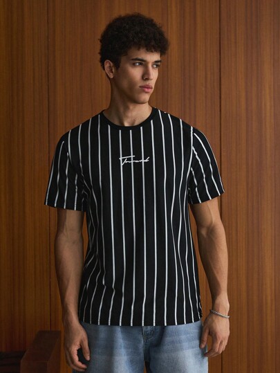 Guys Letter Graphic Striped Tee