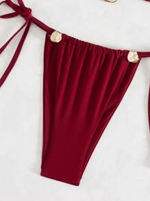 Swim SXY Red Triangle Top And Bottom Women's Red Bikini Swimsuit Set With Metal Accents, Vacation Style For Summer , Beach - Red - View 8