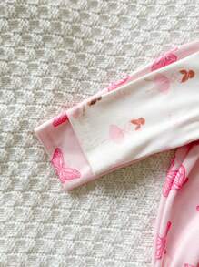 SHEIN Dozemod 新生女婴 2 件套花卉图案圆领长袖前拉链连体柔软睡衣 - 彩色 - 查看 5