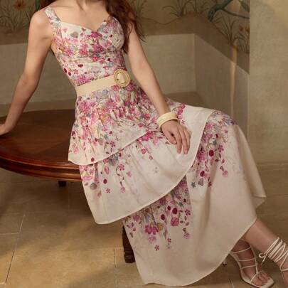 린넨 여성 미디 드레스