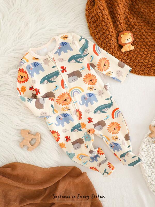 Cozy Pixies Newborn Baby Boy/Girl Cartoon Animal Knit Soft Round Neck Long Sleeve Romper With Long Pants