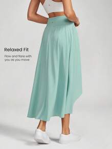 GLOWMODE VitalSwift Mesh Tummy Control Maxi Skirt With Built-In Shorts Asymmetrical Pocket Anti-Slip Dance Daily Casual Quick Dry Moisture Wicking