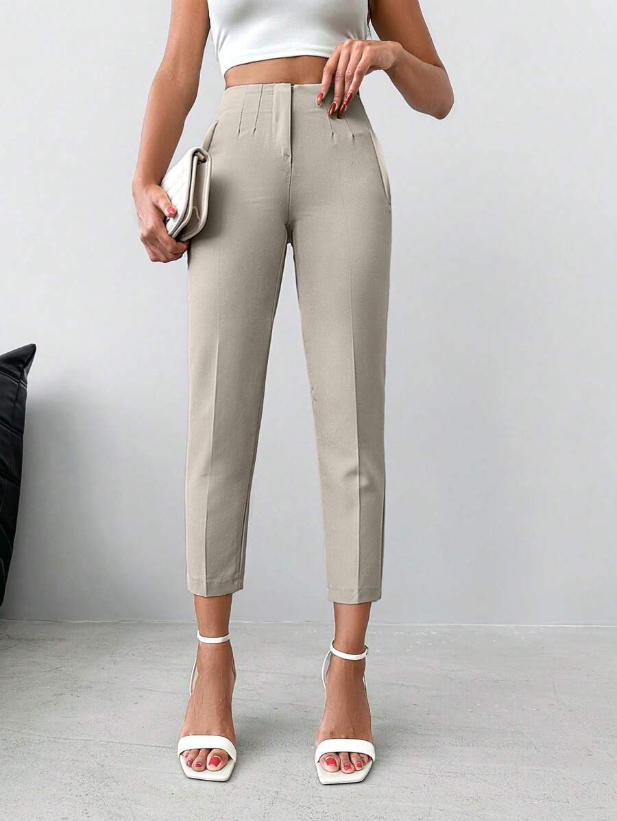 EURMUSE Solid Cropped Suit Pants - Beige - View 1