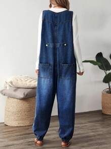EMERY ROSE Women Front Button Sleeveless Pockets Casual Jumpsuit - Dark Wash - View 2