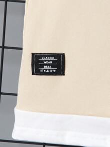 SHEIN 男童二合一字母拼接短袖圆领T恤短裤套装带徽章，适合夏季红色男童套装红色儿童套装 - 杏色 - 查看 6