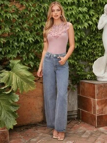 SHEIN Clasi Guipure Lace Panel Tank Top