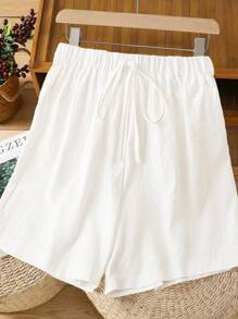 EMERY ROSE Shorts informales de mujer con cintura elástica blanca y bordados