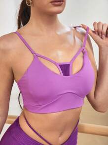Menodora SHEIN Sport 女士镂空设计日常健身运动文胸 - 紫色 - 查看 5