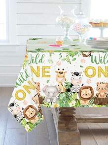 1pc/3pcs Animal 1st Birthday Party Disposable PE Tablecloth Plastic Waterproof Table Cover For Jungle Animal One Year Old Birthday Party Decorations Supplies Home Party Table Ornaments - Multicolor - View 4