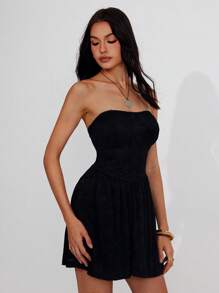 Roylia Elegant Vintage Strapless Lace Jumpsuit For Women, Slim Fit Summer Outfit