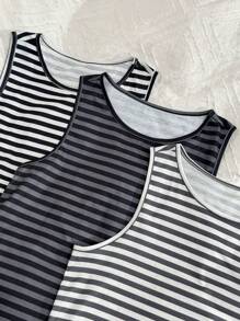 SHEIN paquete de 3 Tops de punto a rayas para estar en casa, informal de verano - Multicolor - Ver 5