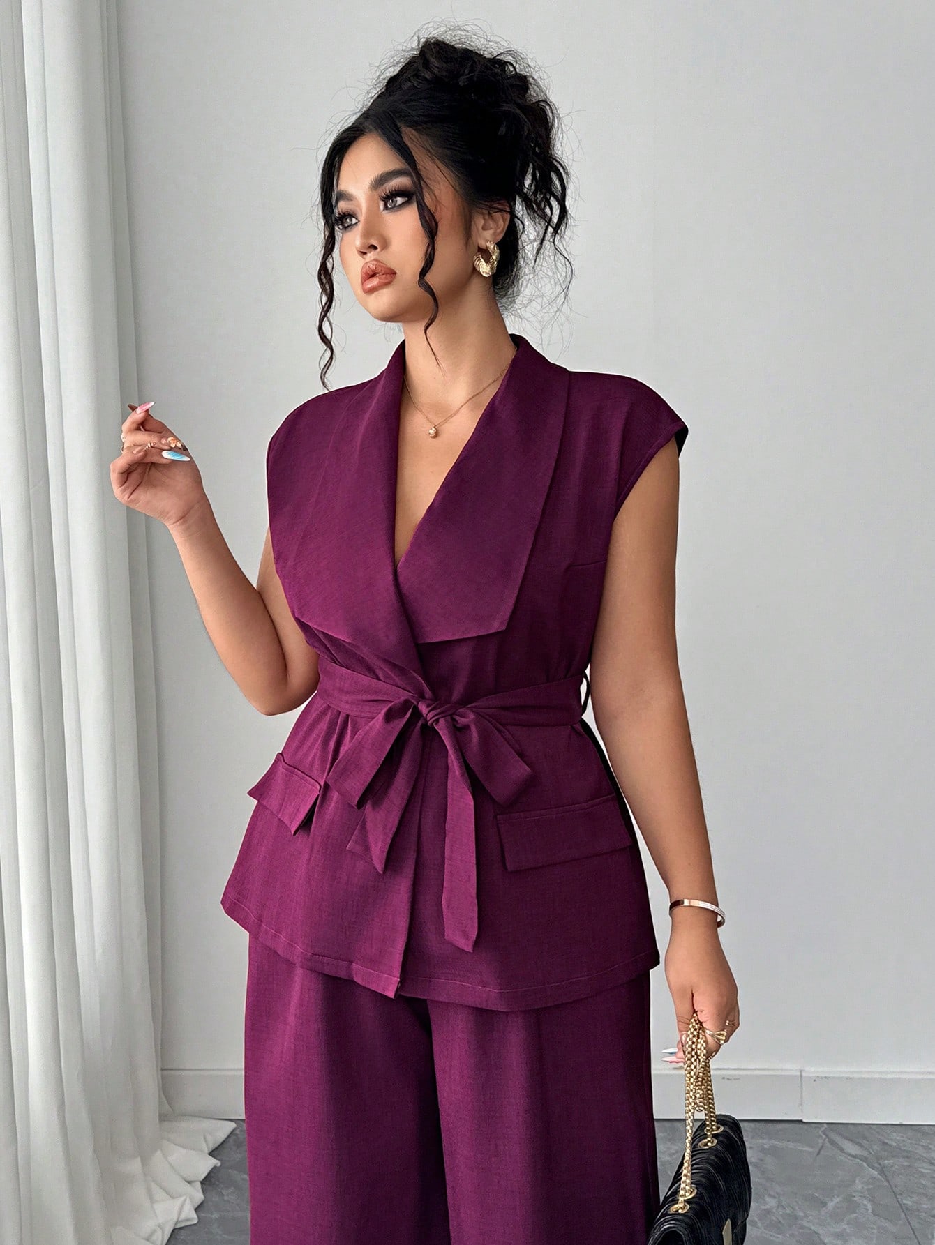 Elenzga مجموعة بدلة نسائية أنيقة وأنيقة ذات ياقة غ...