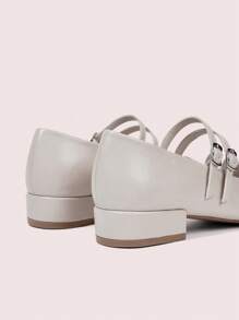 CUCCOO DOLLMOD CUCCOO Fashionable Beige Mary Jane Low Chunky Heel Flats - Chantilly - View 8