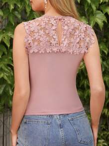 SHEIN Clasi Guipure Lace Panel Tank Top