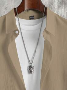 Manfinity Homme 2pcs Men's Solid Color Single-Breasted Textured Fabric Casual Shirt And Pants Set - Khaki - View 3