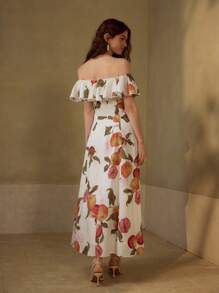 MOTF PREMIUM LINEN FLORAL PRINTED OFF-SHOULDER DRESS - Multicolor - View 4