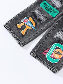 Toddler Boys' Personalized Cool Fashion Street Style Multi-Element Distressed Denim Elastic Waist Pocket Jeans Fall Winter - Light Grey - View 3