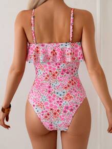 Swim Mod Women's Summer Ditsy Floral Ruffled Trim One-Piece Swimsuit - Multicolor - View 2