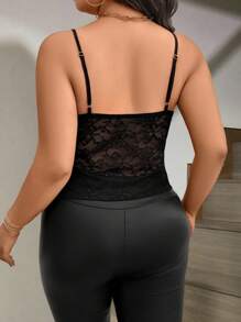 SHEIN Clasi 大码女式半透明蕾丝吊带背心 - 黑色 - 查看 2