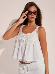 COSMINA Women's Elegant Lace Patchwork Camisole Top For Summer Vacation Summer Top - White - View 3