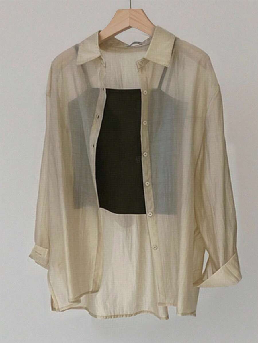 INAWLY Blusa informal de manga larga transparente para mujer, adecuada para actividades al aire libre y vacaciones