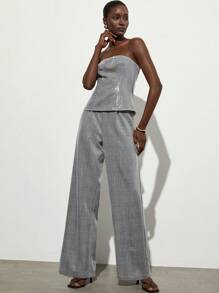 SHEIN Privé Set de 2 piezas de Top recortada con estampado de cuadros blancos y negros y lentejuelas para mujer