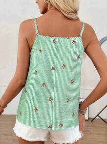 SHEIN LUNE Áo hai dây xếp ly in nơ sọc dành cho nữ - màu xanh lá - Xem 2