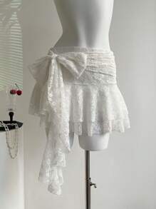 Sweetra Women's Elegant Ruffle Tie Lace Skirt, Spring/Summer - White - View 1