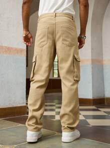 Manfinity Homme Jeans droits casual avec poches utilitaires coupe ample pour hommes - Nude - Voir 4