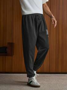 SWAVVY Men's Casual Loose Fit Black Sweatpants With NY Graphic Embroidered Patch, School