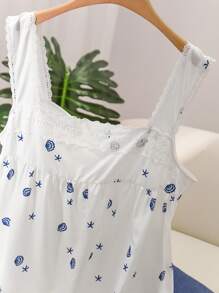 CosyJoli Camisa casual de mujer de talla grande con estampado de conchas y bordados