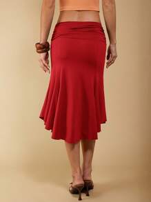 COSMINA Falda asimétrica fruncida elegante color marrón para resort, primavera/verano para mujer - Rojo - Ver 2