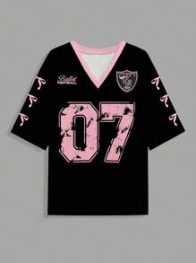 Slaydiva 07 Jersey Butterfly Tie Shirt Casual Letter & Number Graphic T-Shirt For Women, Suitable For Summer