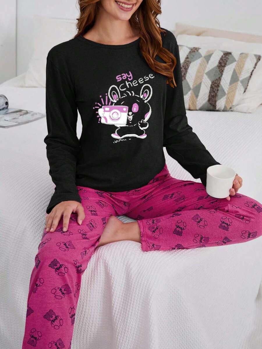 EURMUSE 100% Cotton 2Pcs  Animal Printed PJ Set - Navy Blue - View 1