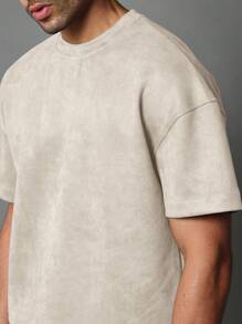 SUMWON Camiseta de manga corta cuello crew de ajuste boxy esencial, de lujo, diseño minimalista para uso en casa, calle o deporte