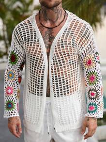 Manfinity RSRT Men's Knit Sweater Long Sleeve, Fashionable For Summer Crochet - White - View 4