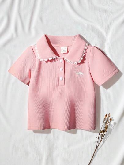 SHEIN Vintaside Kids 女婴休闲 Polo 衫上衣，春夏