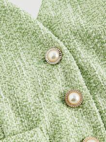 SHEIN MOD V-Neck Sleeveless Pearl Button Jumpsuit With Plaid Design, Green Color - Green - View 3