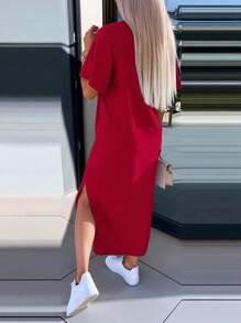 INAWLY Solva Women's Casual Solid Color Side Slit Summer Dress