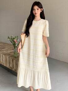 DAZY Women's Textured Puff Sleeve Sweet Dress, Spring/Summer - Beige - View 7