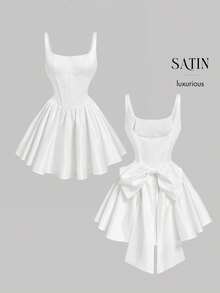 MOD Vestido corto de mujer decorado con moño rosa, vestido de mujer, ropa de mujer, vestido para fiesta de vacaciones, vestido modesto, vestido de vacaciones, - Blanco - Ver 7