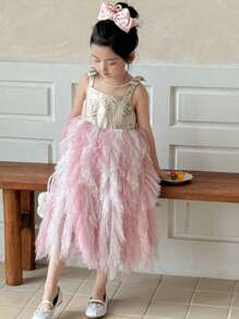 DAZY Young Girls Ombre Color-Changing Floral Print Mesh Puff Dress,Girls Summer Outfits - Pink - View 6
