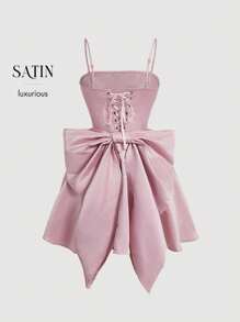 SHEIN MOD Plus Size Women's Pink Halter Dress With Bowknot Decoration And Back Cut-Out Design,Birthday Dresses For Women - Pink - View 1