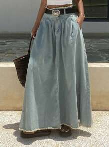Livesso Summer New Loose Casual Distressed Denim Washed Umbrella Skirt For Women
