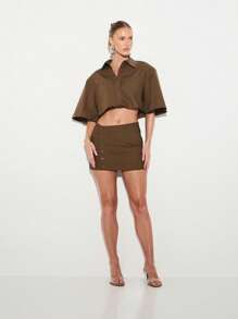 KIZN Minifalda con cierre de botones de talle alto de algodón popelín con línea A, falda corta casual para otoño e invierno para uso en la oficina