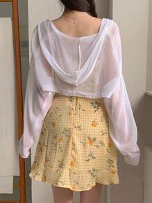 DAZY 女士休闲百搭简约纯色透视剪裁短款亚麻开衫 - 白色 - 查看 2